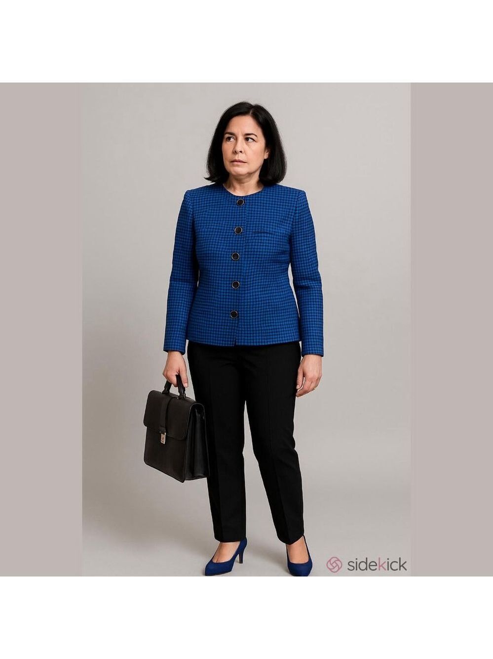 Women's Le Suit Blue Black Wool Blend Houndstooth Blazer Jacket Size 8